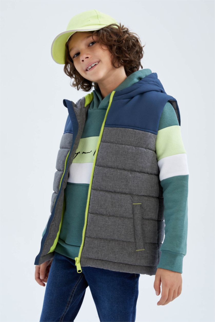 GARÇONS Vert Gilet Gonflable À Capuche Déperlant Garçon