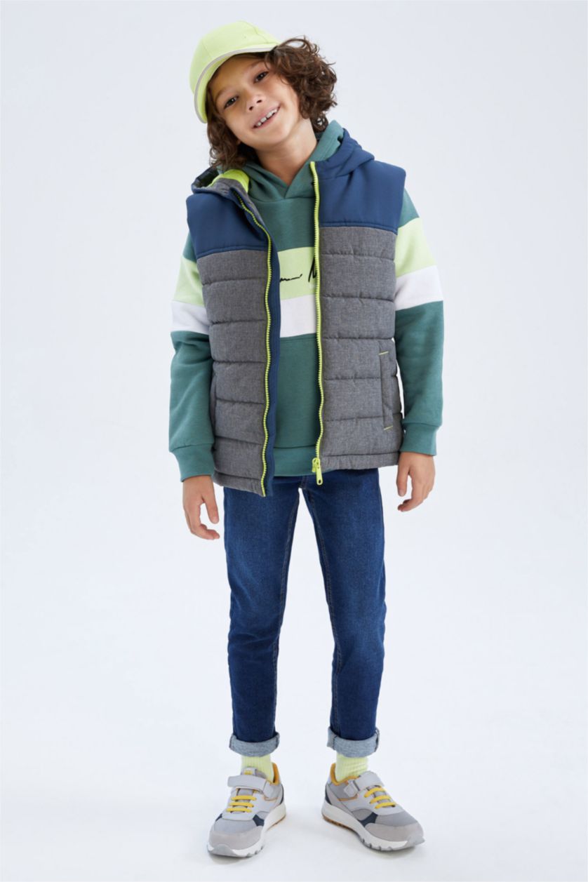 GARÇONS Vert Gilet Gonflable À Capuche Déperlant Garçon