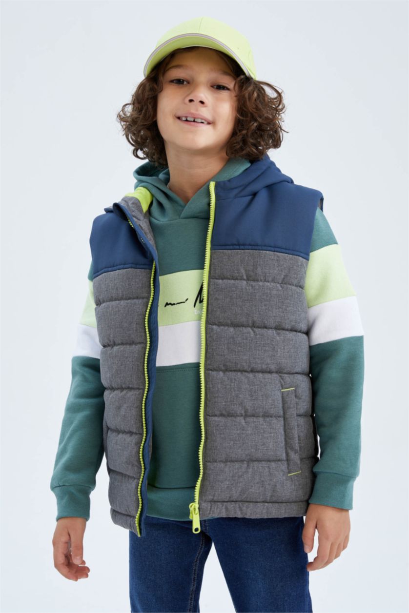 GARÇONS Vert Gilet Gonflable À Capuche Déperlant Garçon