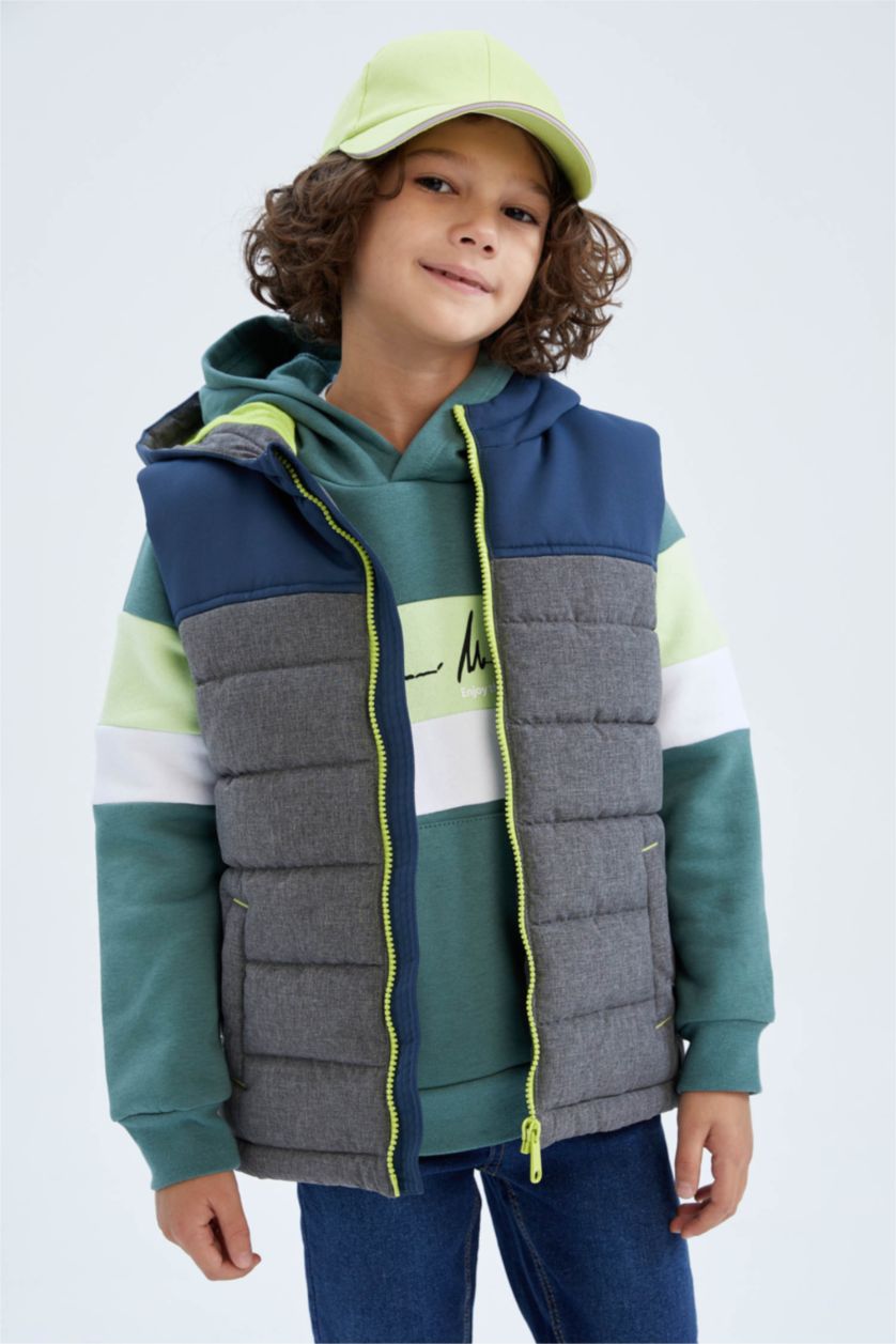 GARÇONS Vert Gilet Gonflable À Capuche Déperlant Garçon