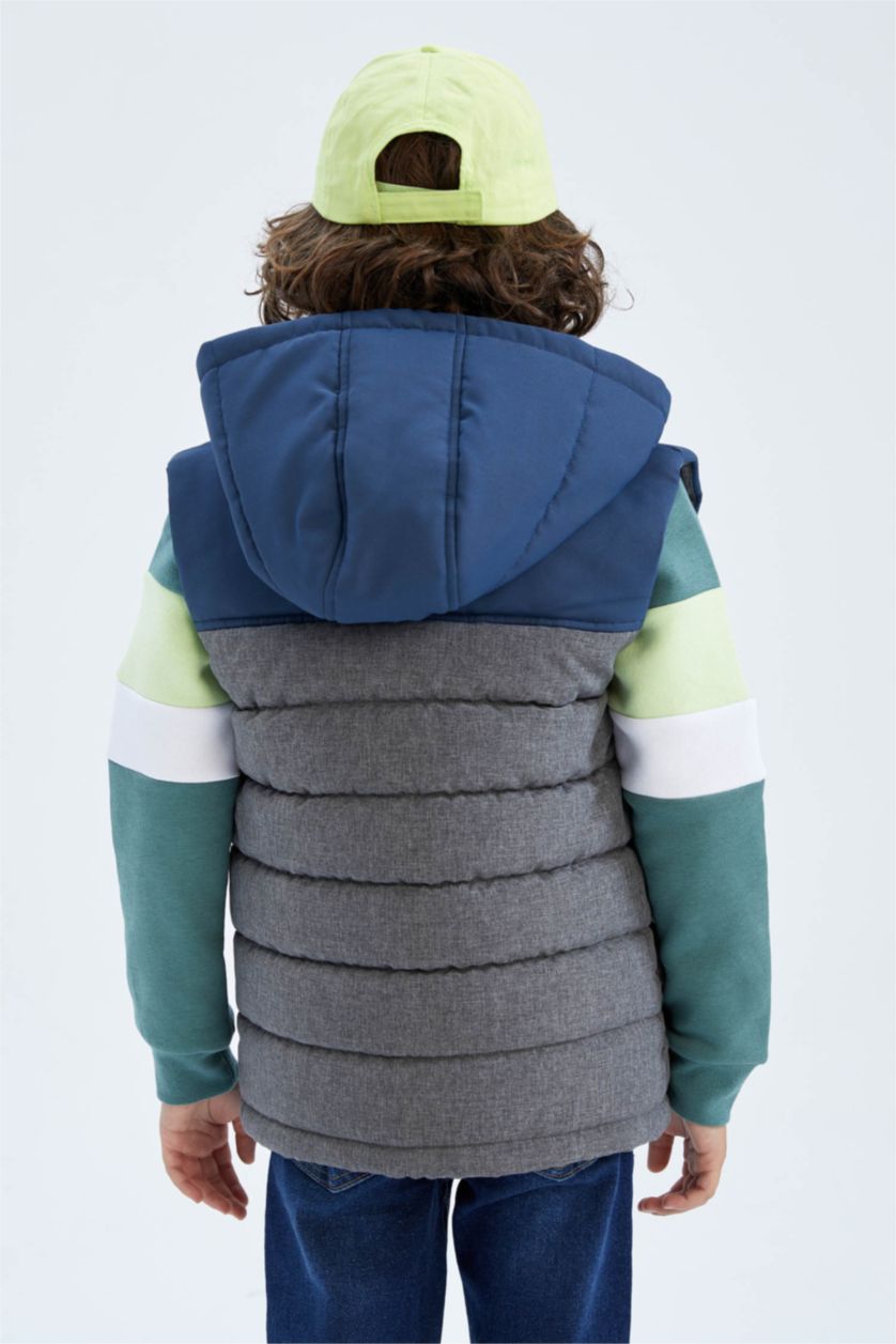 GARÇONS Vert Gilet Gonflable À Capuche Déperlant Garçon