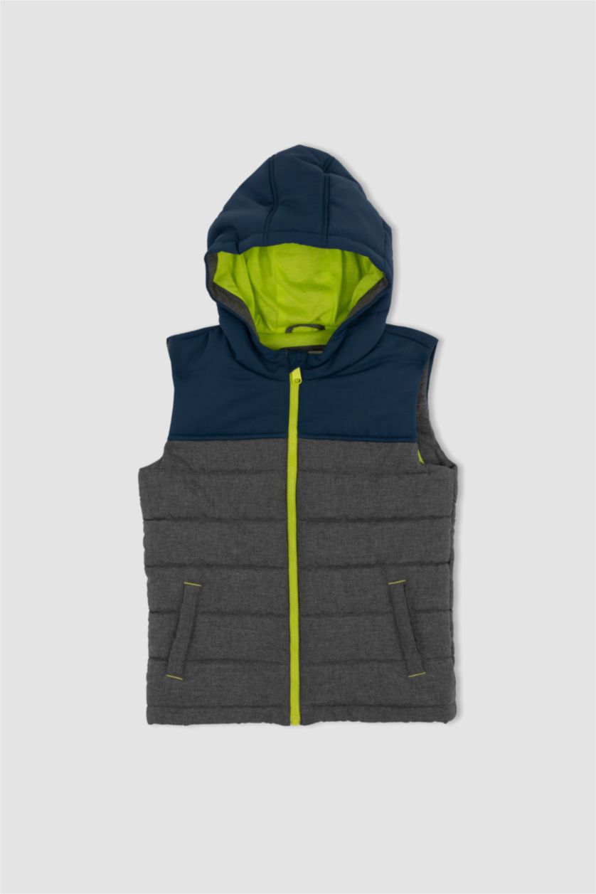 GARÇONS Vert Gilet Gonflable À Capuche Déperlant Garçon