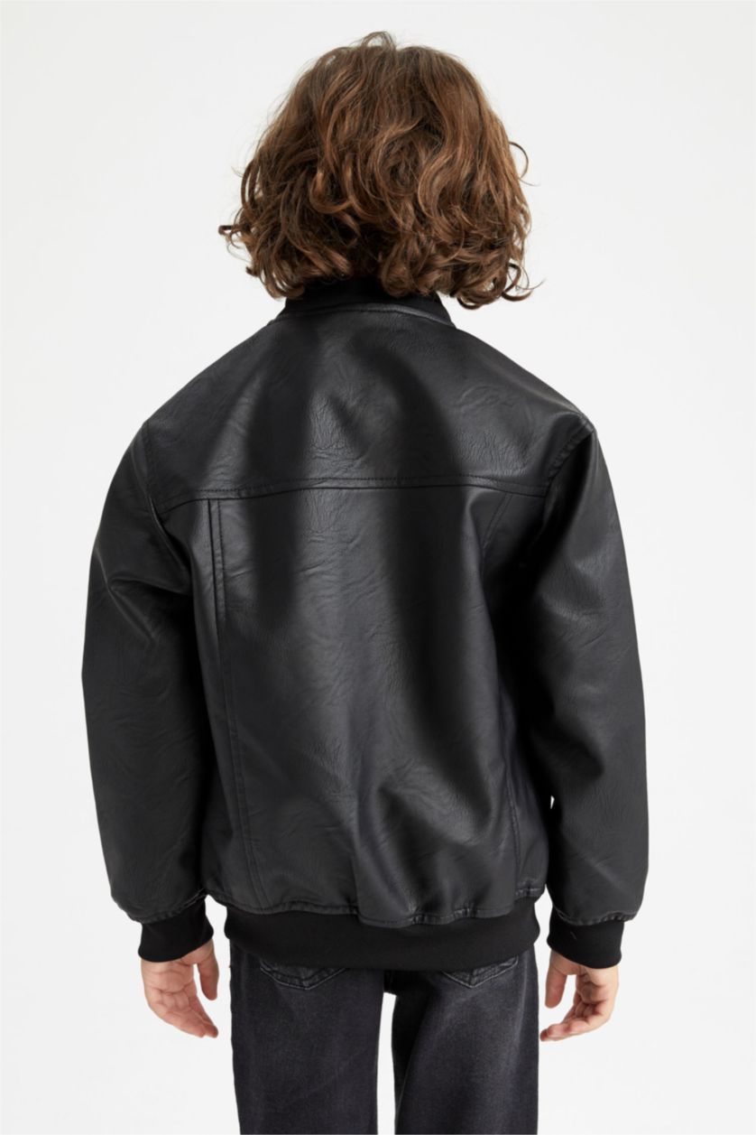 Мальчики и подростки Черный Кожаная куртка бомбер для мальчиков