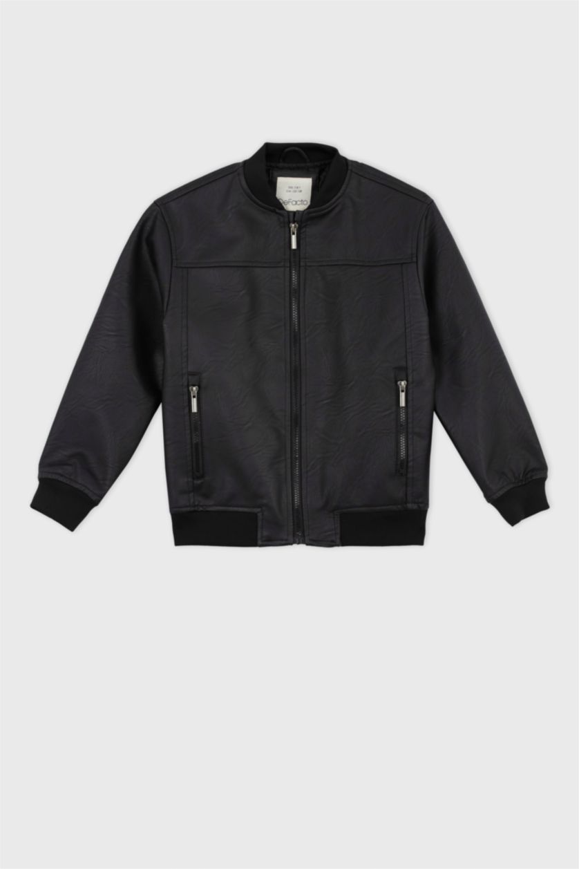 Мальчики и подростки Черный Кожаная куртка бомбер для мальчиков