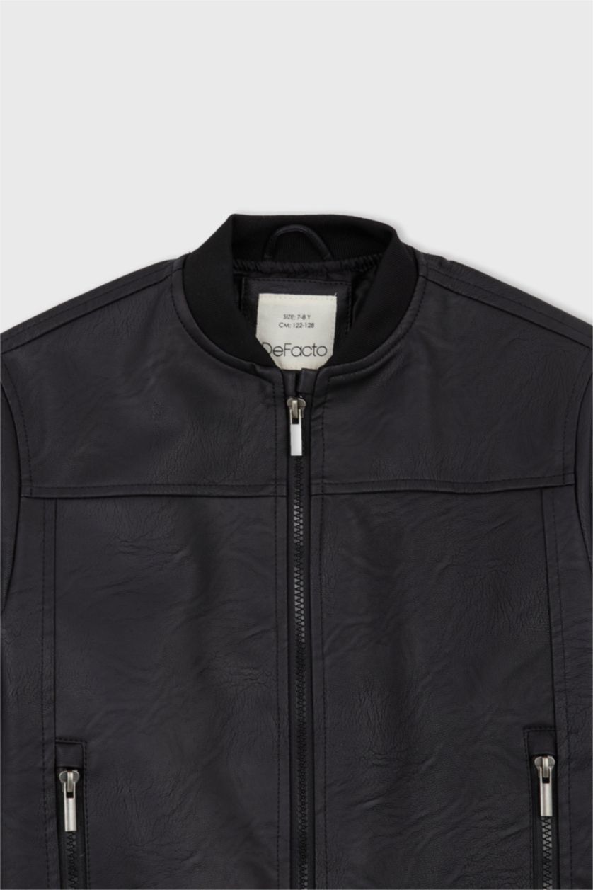 Мальчики и подростки Черный Кожаная куртка бомбер для мальчиков