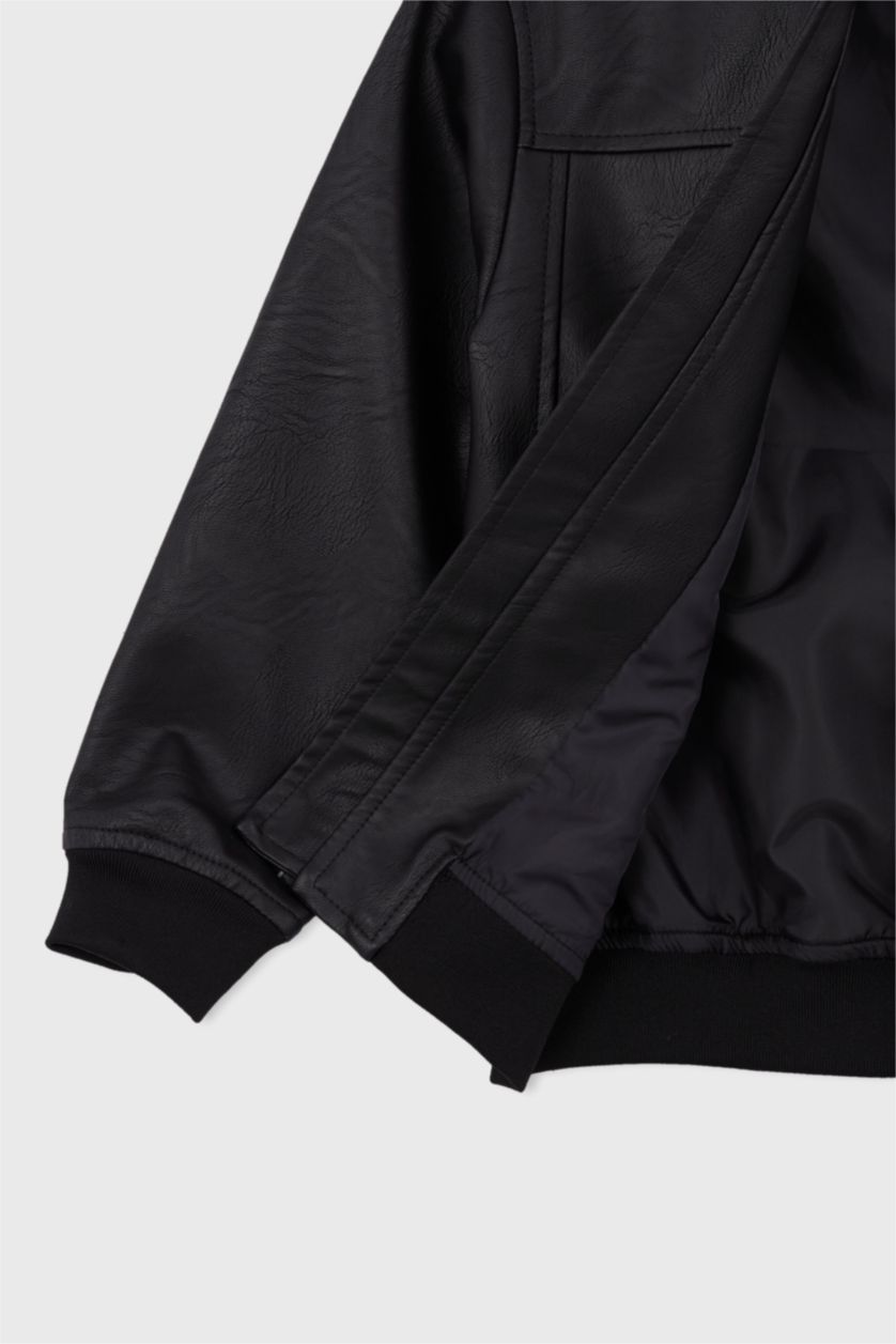 Мальчики и подростки Черный Кожаная куртка бомбер для мальчиков