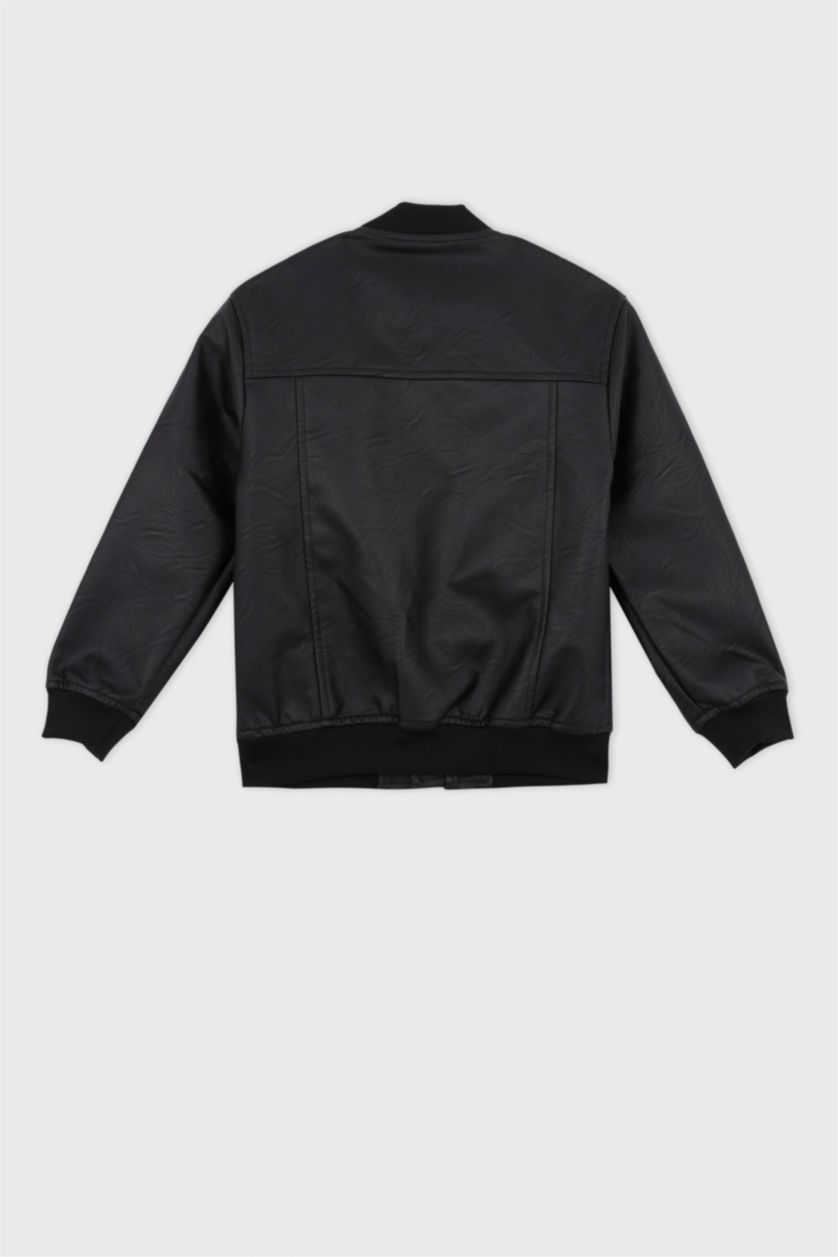 Мальчики и подростки Черный Кожаная куртка бомбер для мальчиков