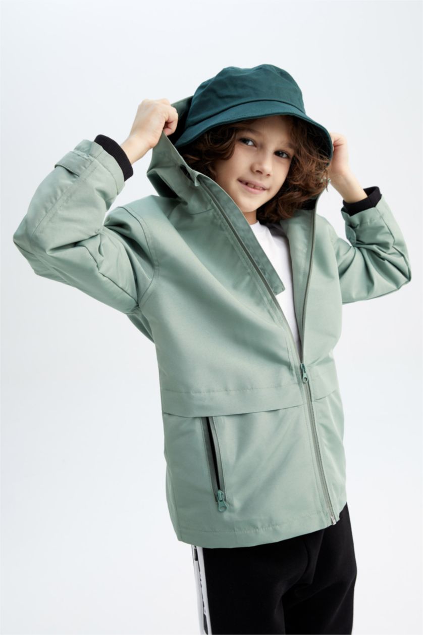 BOYS & TEENS Light Green Boys Water Repellent Hooded Raincoat