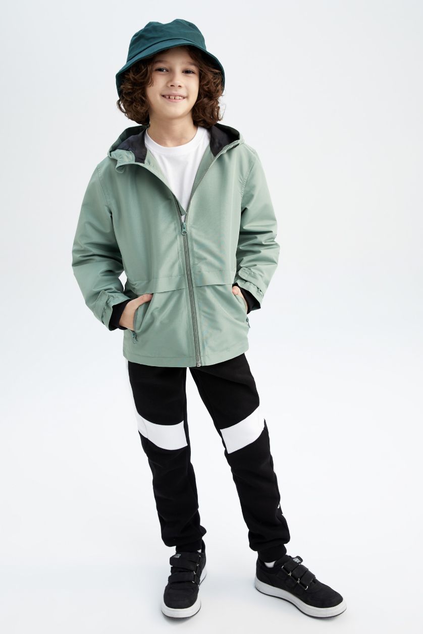 BOYS & TEENS Light Green Boys Water Repellent Hooded Raincoat