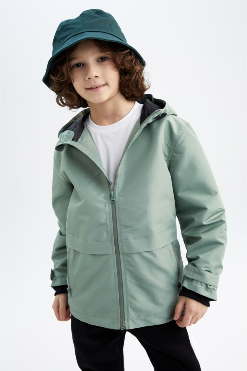 BOYS & TEENS Light Green Boys Water Repellent Hooded Raincoat