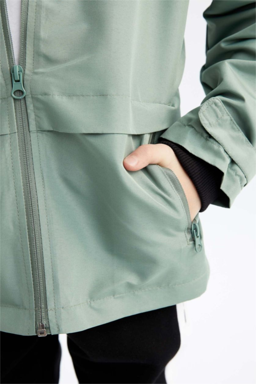 BOYS & TEENS Light Green Boys Water Repellent Hooded Raincoat