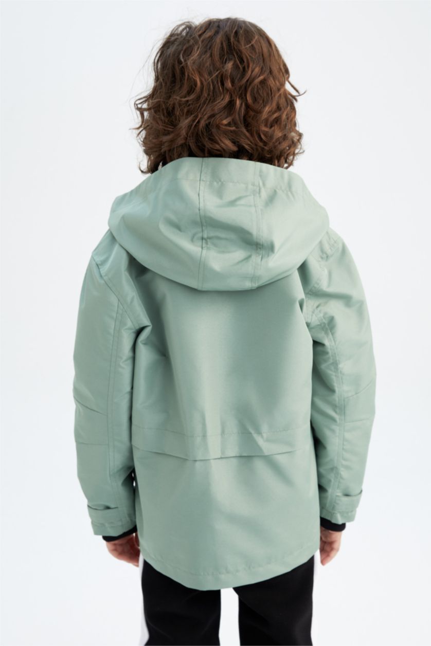 BOYS & TEENS Light Green Boys Water Repellent Hooded Raincoat