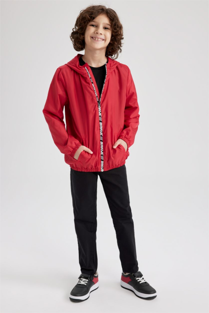 Мальчики и подростки Красный Дождевик водоотталкиващий с капюшоном для мальчиков