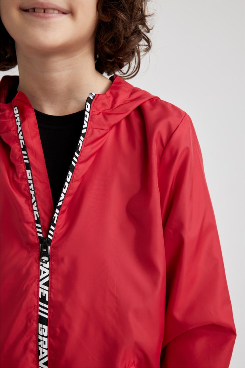 Мальчики и подростки Красный Дождевик водоотталкиващий с капюшоном для мальчиков