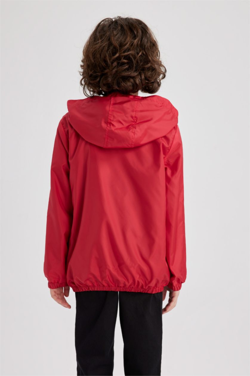 Мальчики и подростки Красный Дождевик водоотталкиващий с капюшоном для мальчиков