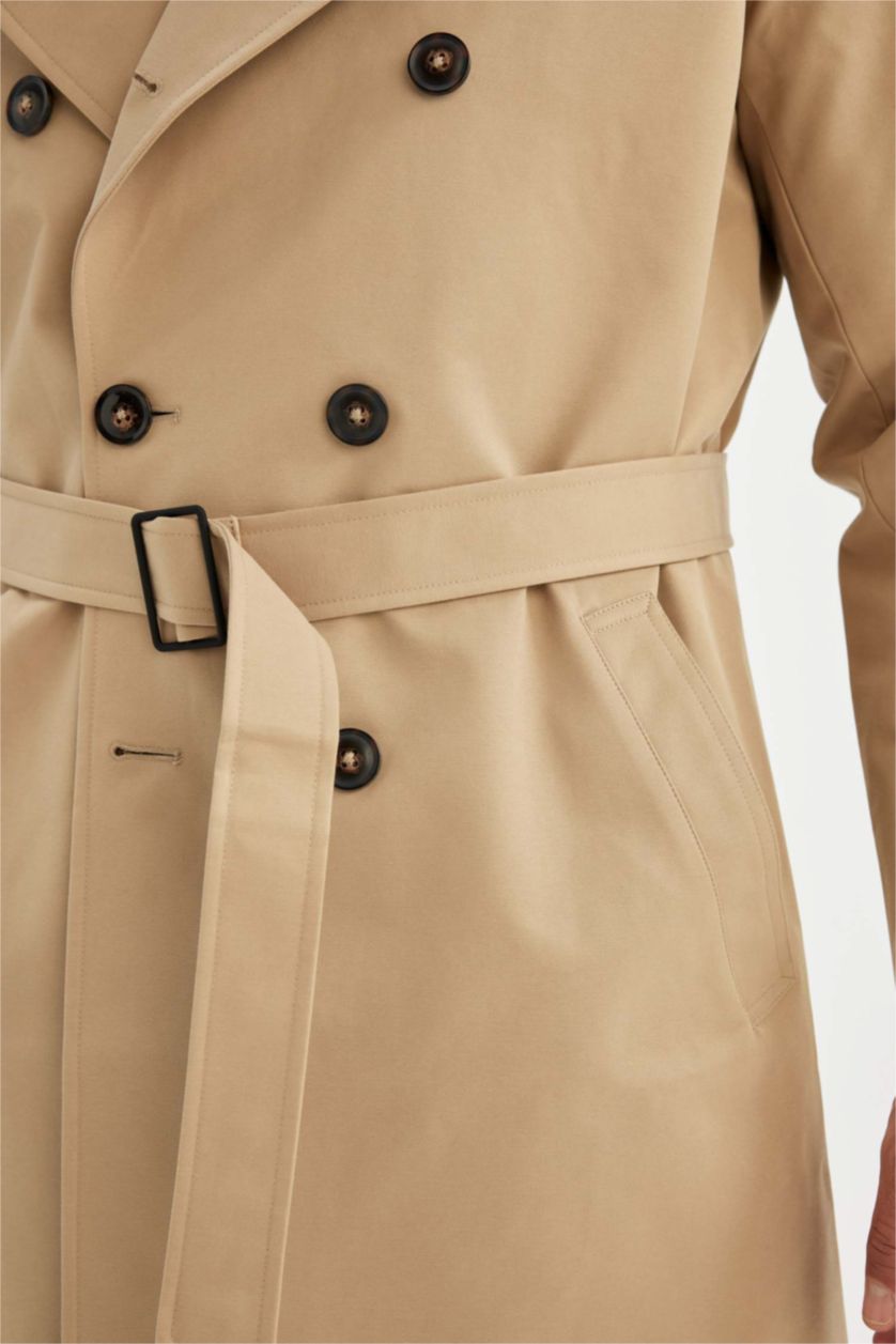 MAN Beige Regular Fit Polo Neck Lined Trench Coat