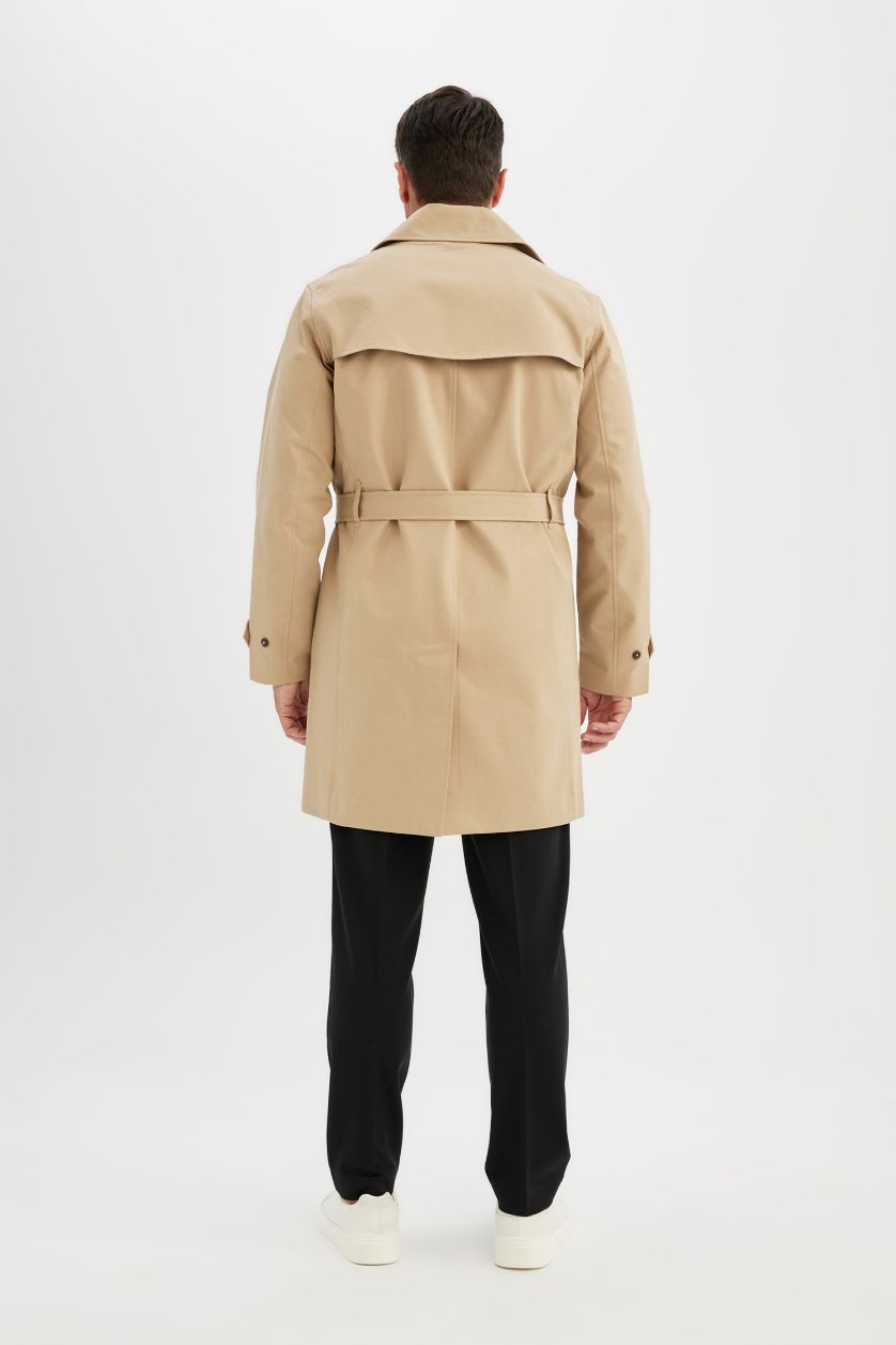 MAN Beige Regular Fit Polo Neck Lined Trench Coat
