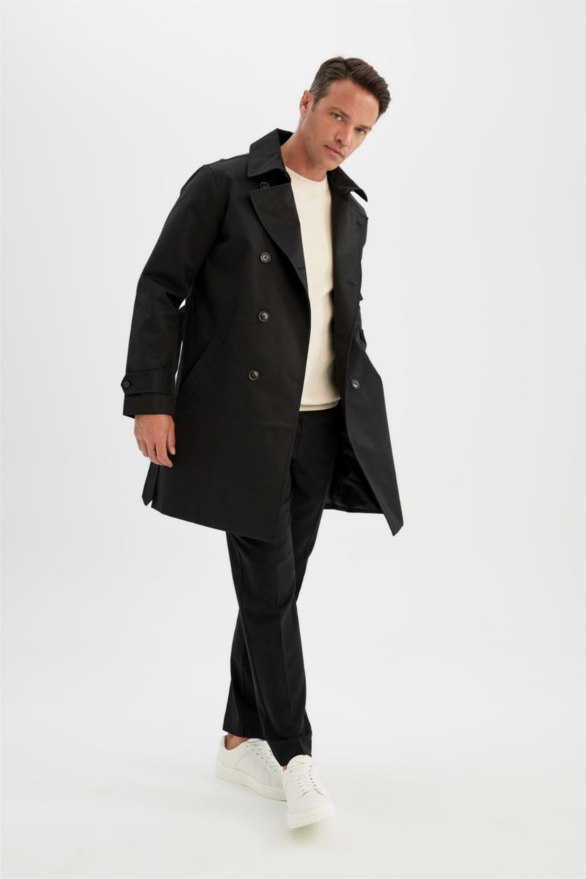 Мужчины Черный Тренчкот водоотталкивающий стандатного кроя