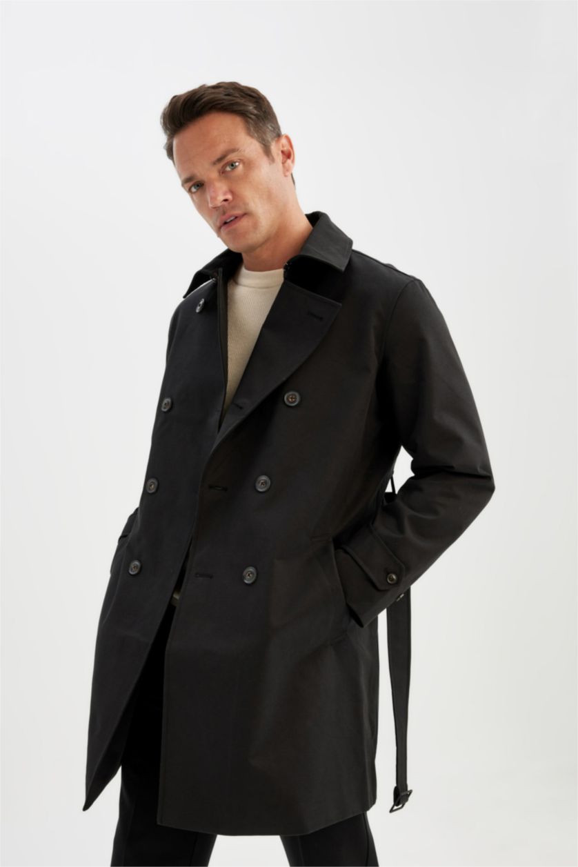 Мужчины Черный Тренчкот водоотталкивающий стандатного кроя