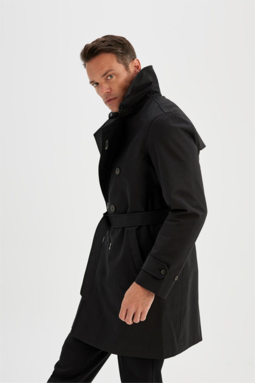 Мужчины Черный Тренчкот водоотталкивающий стандатного кроя