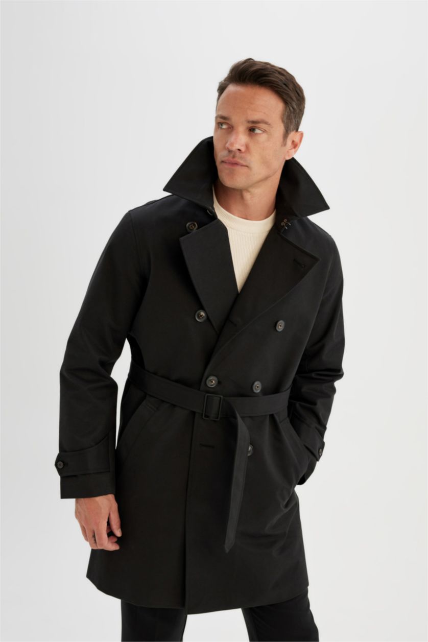 Мужчины Черный Тренчкот водоотталкивающий стандатного кроя