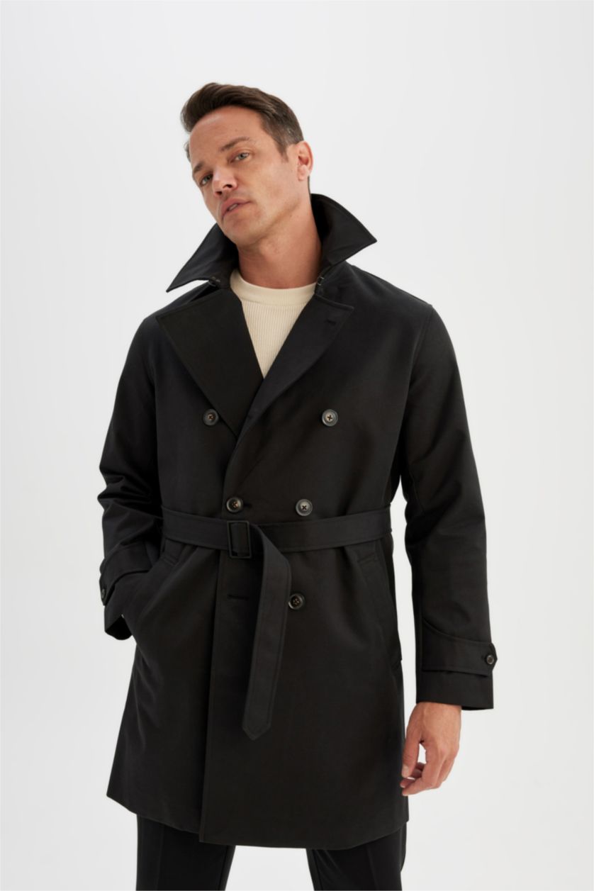 Мужчины Черный Тренчкот водоотталкивающий стандатного кроя