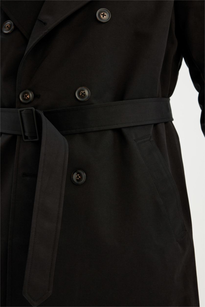 Мужчины Черный Тренчкот водоотталкивающий стандатного кроя