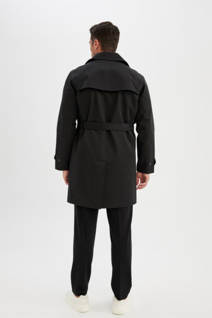Мужчины Черный Тренчкот водоотталкивающий стандатного кроя