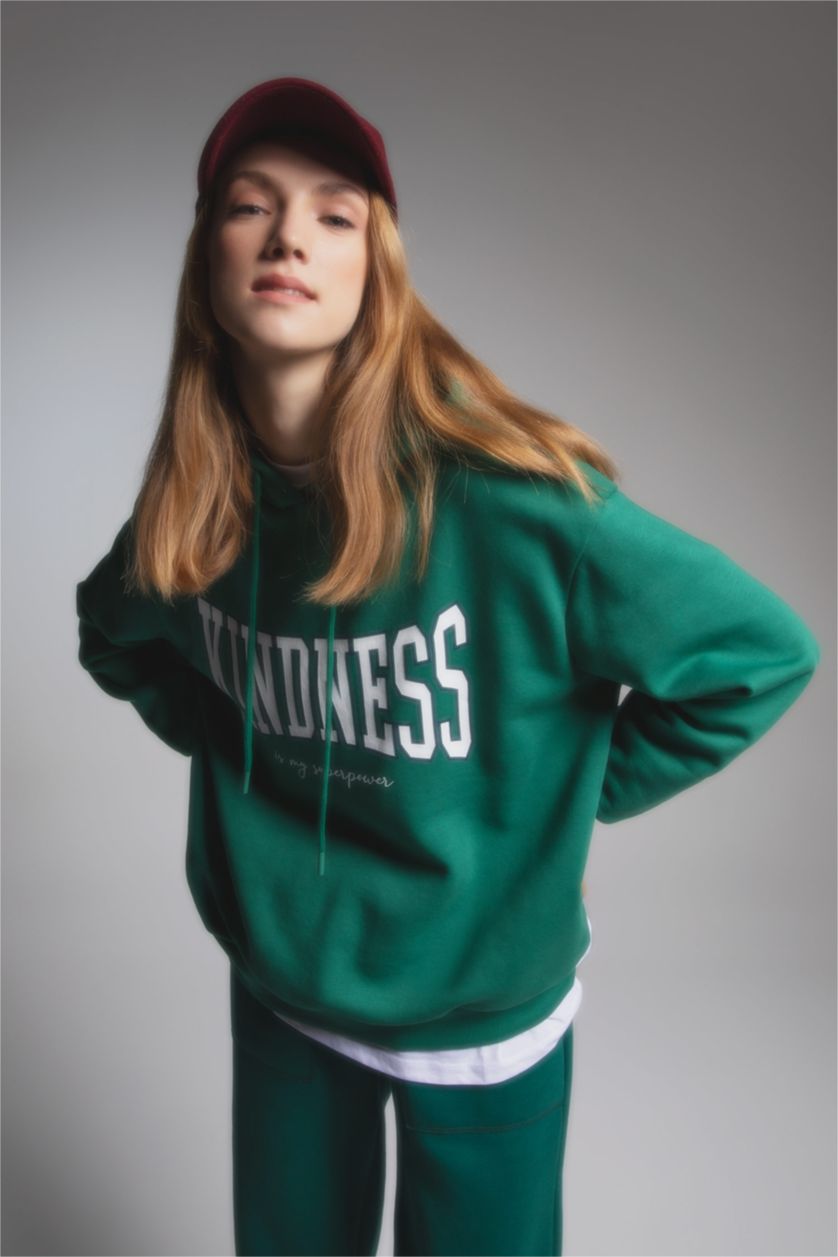 WOMAN Green Regular Fit Thick Sweatshirt Fabric Sweatshirt