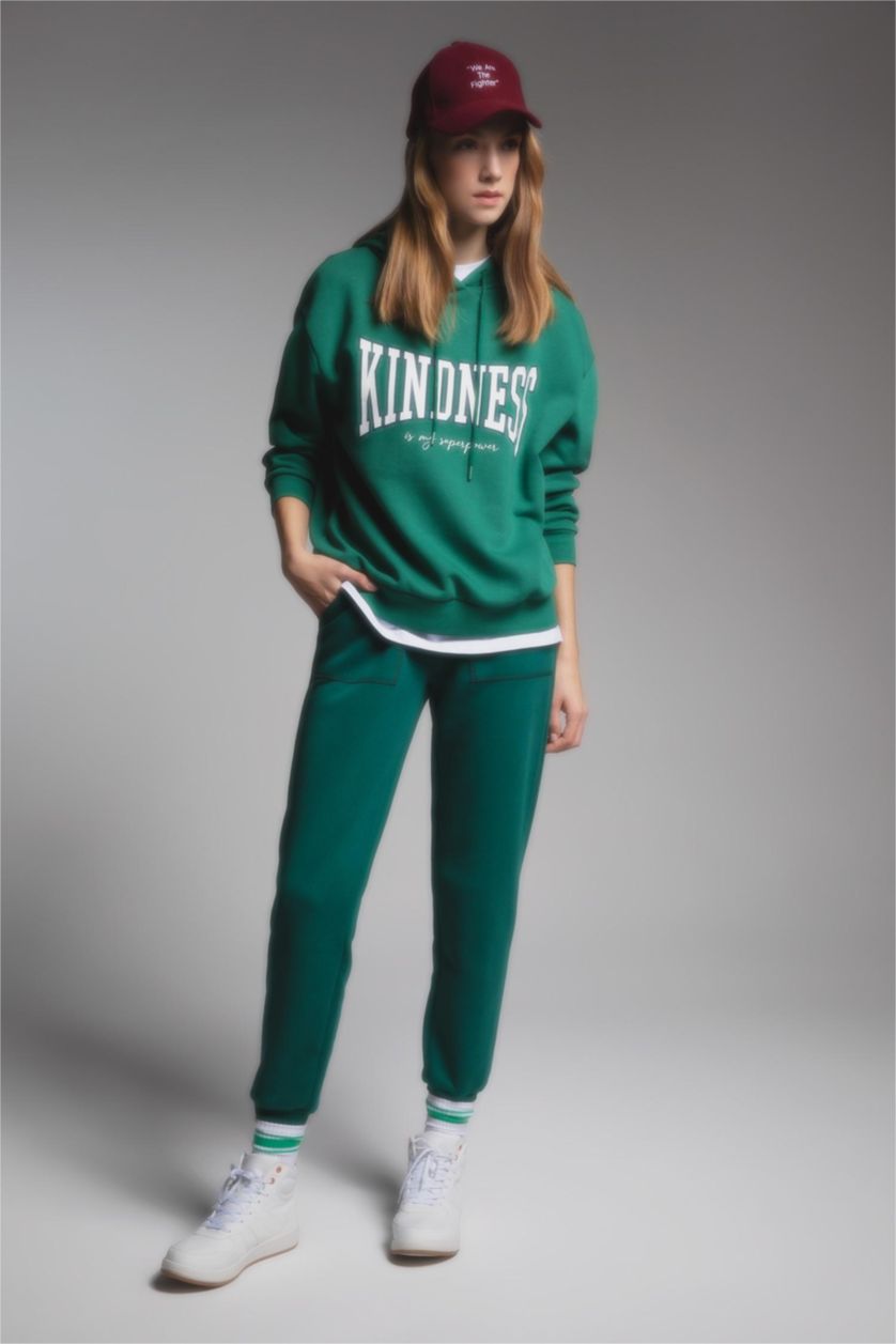 WOMAN Green Regular Fit Thick Sweatshirt Fabric Sweatshirt