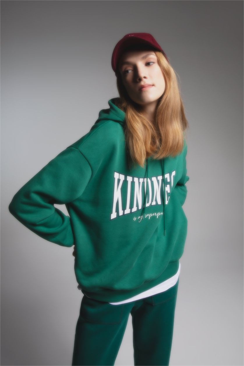 WOMAN Green Regular Fit Thick Sweatshirt Fabric Sweatshirt