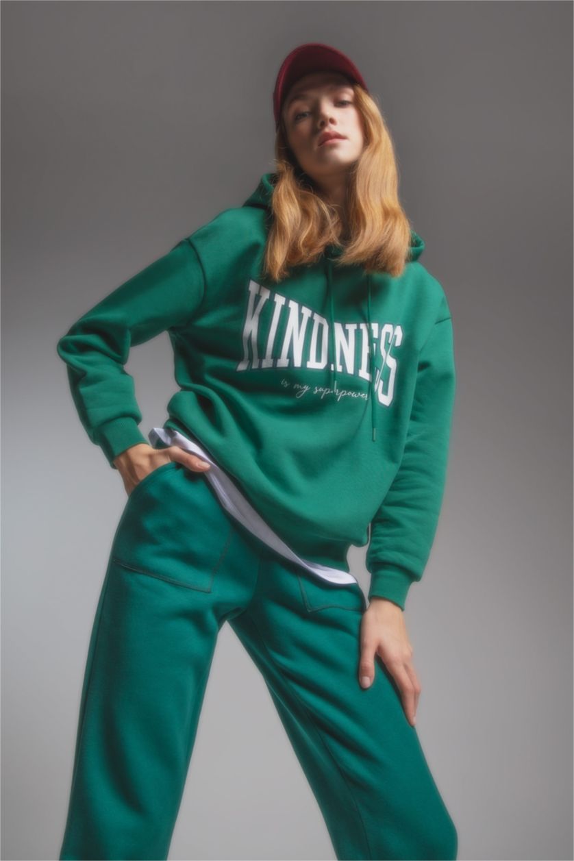 WOMAN Green Regular Fit Thick Sweatshirt Fabric Sweatshirt