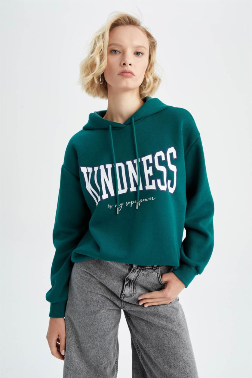 WOMAN Green Regular Fit Thick Sweatshirt Fabric Sweatshirt