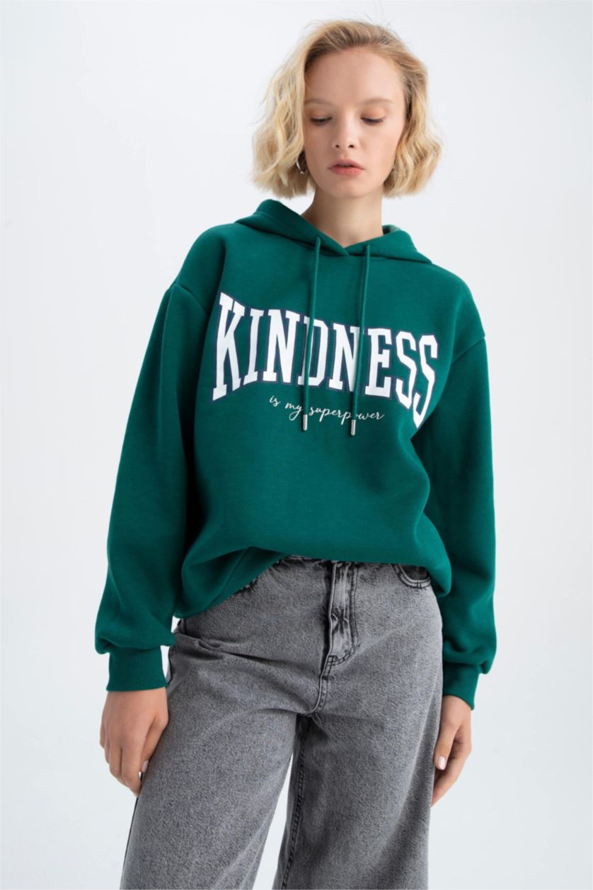 WOMAN Green Regular Fit Thick Sweatshirt Fabric Sweatshirt