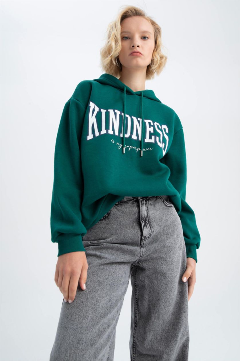 WOMAN Green Regular Fit Thick Sweatshirt Fabric Sweatshirt