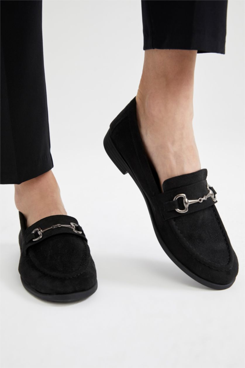 نساء أسود حذاء كاجوال نسائي بدون كعب من جلد مدبوغ