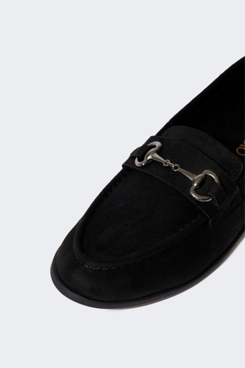 نساء أسود حذاء كاجوال نسائي بدون كعب من جلد مدبوغ