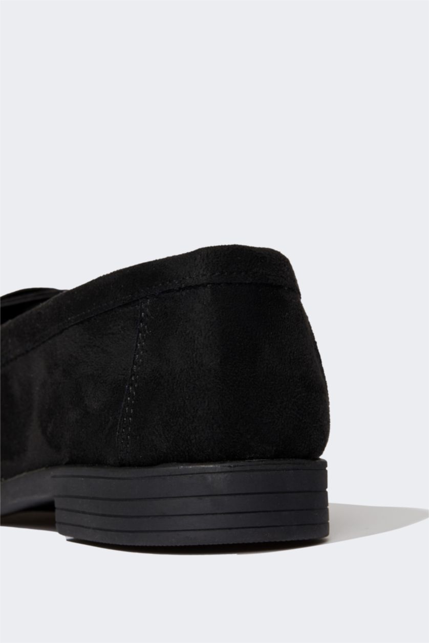 نساء أسود حذاء كاجوال نسائي بدون كعب من جلد مدبوغ