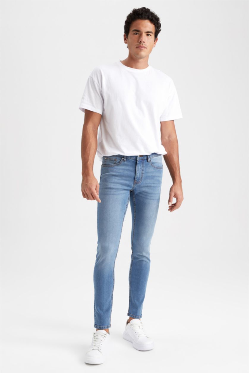 رجالي أزرق بنطلون جينز سوبر سكيني فيت برجل ضيقة وخصر عادي