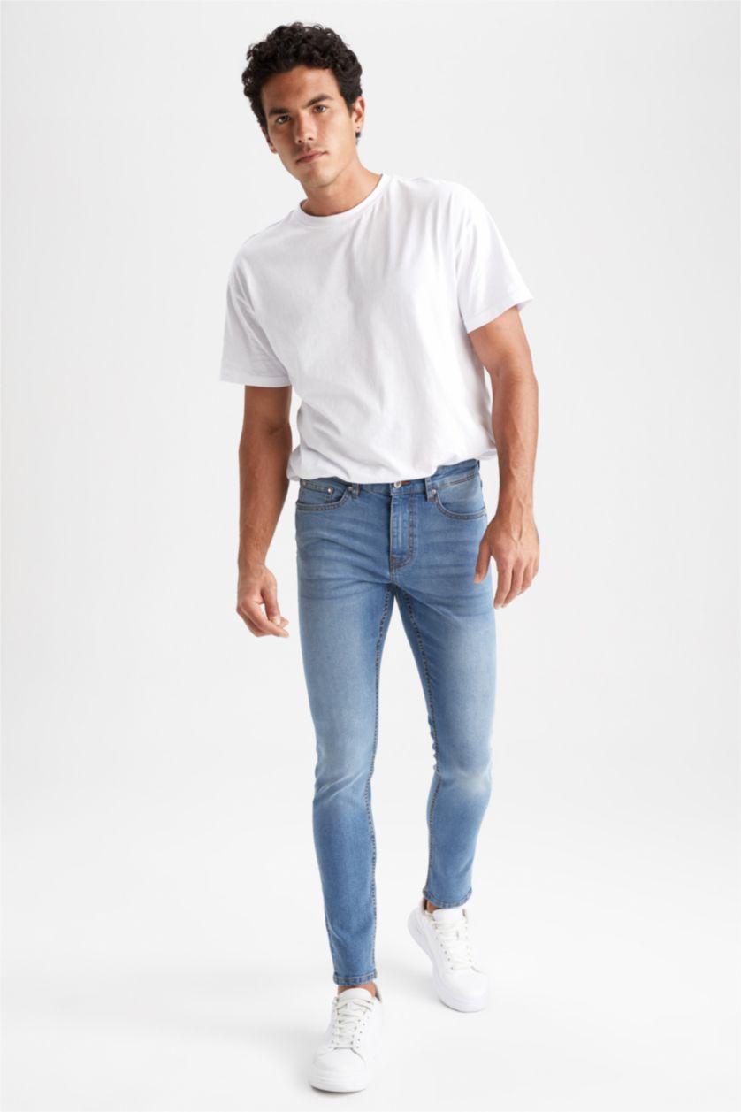 رجالي أزرق بنطلون جينز سوبر سكيني فيت برجل ضيقة وخصر عادي