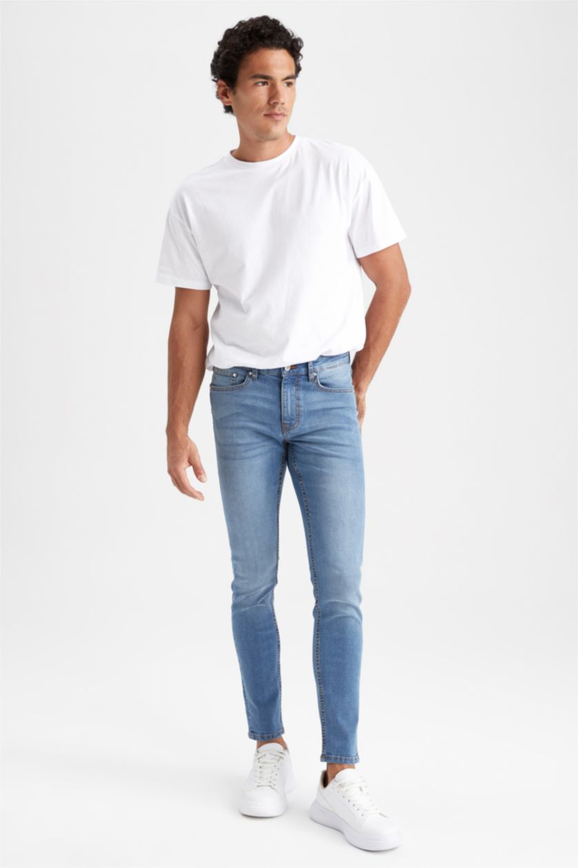 رجالي أزرق بنطلون جينز سوبر سكيني فيت برجل ضيقة وخصر عادي