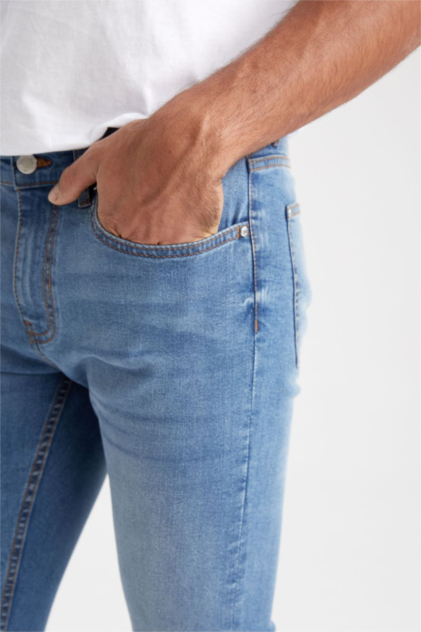 رجالي أزرق بنطلون جينز سوبر سكيني فيت برجل ضيقة وخصر عادي