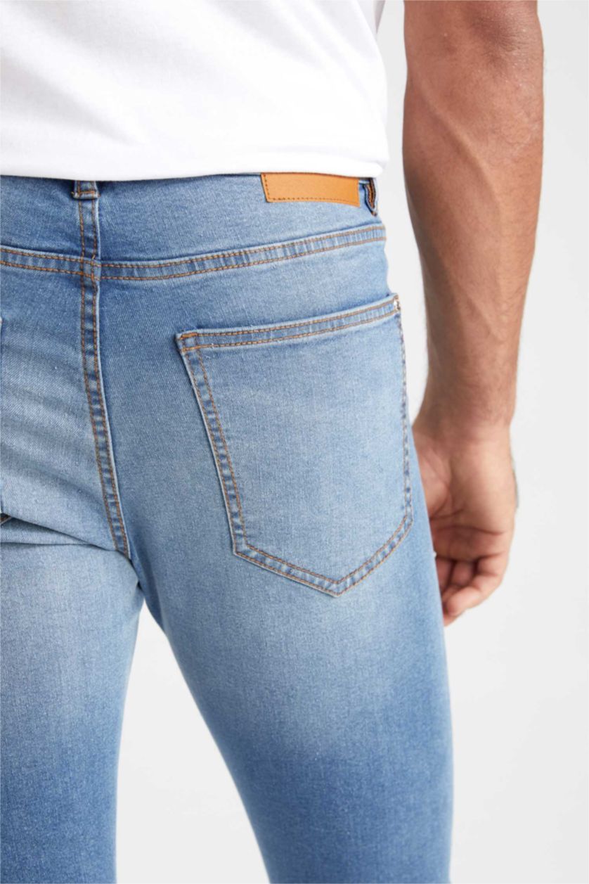 رجالي أزرق بنطلون جينز سوبر سكيني فيت برجل ضيقة وخصر عادي