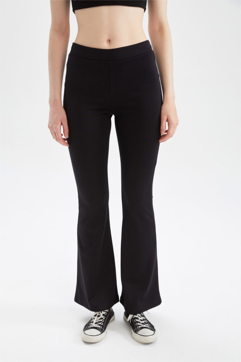 Kadın Siyah Normal Bel Flare Fıt Pantolon