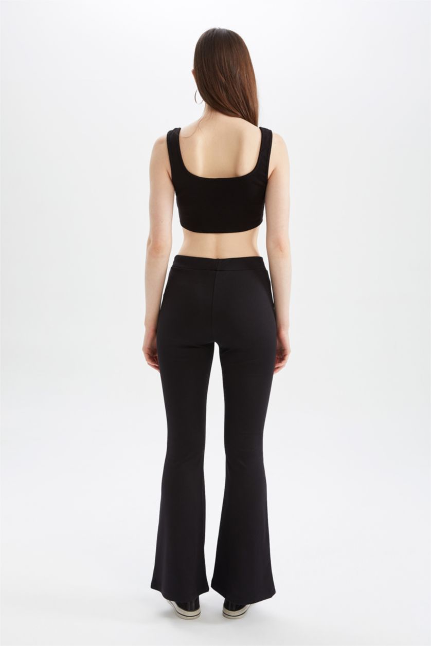 Kadın Siyah Normal Bel Flare Fıt Pantolon