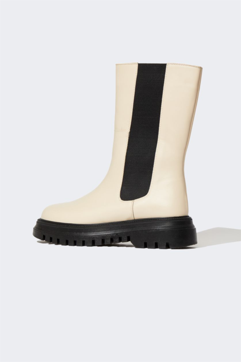 FEMME Beige Bottes Avec fermeture éclair Semelle Épaisse Femme