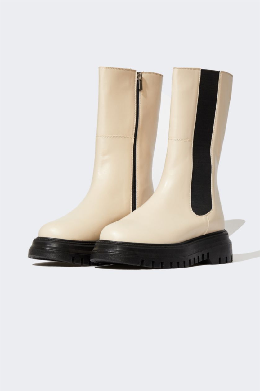 FEMME Beige Bottes Avec fermeture éclair Semelle Épaisse Femme