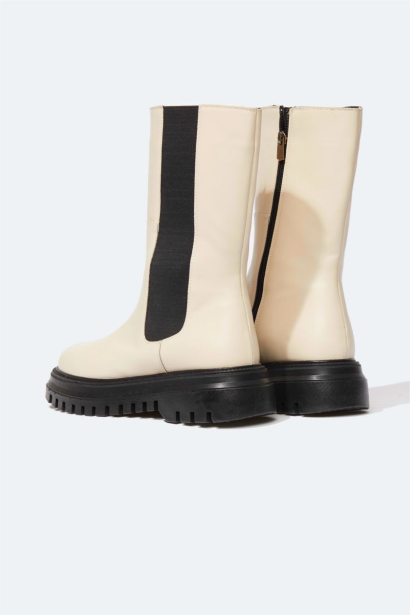 FEMME Beige Bottes Avec fermeture éclair Semelle Épaisse Femme
