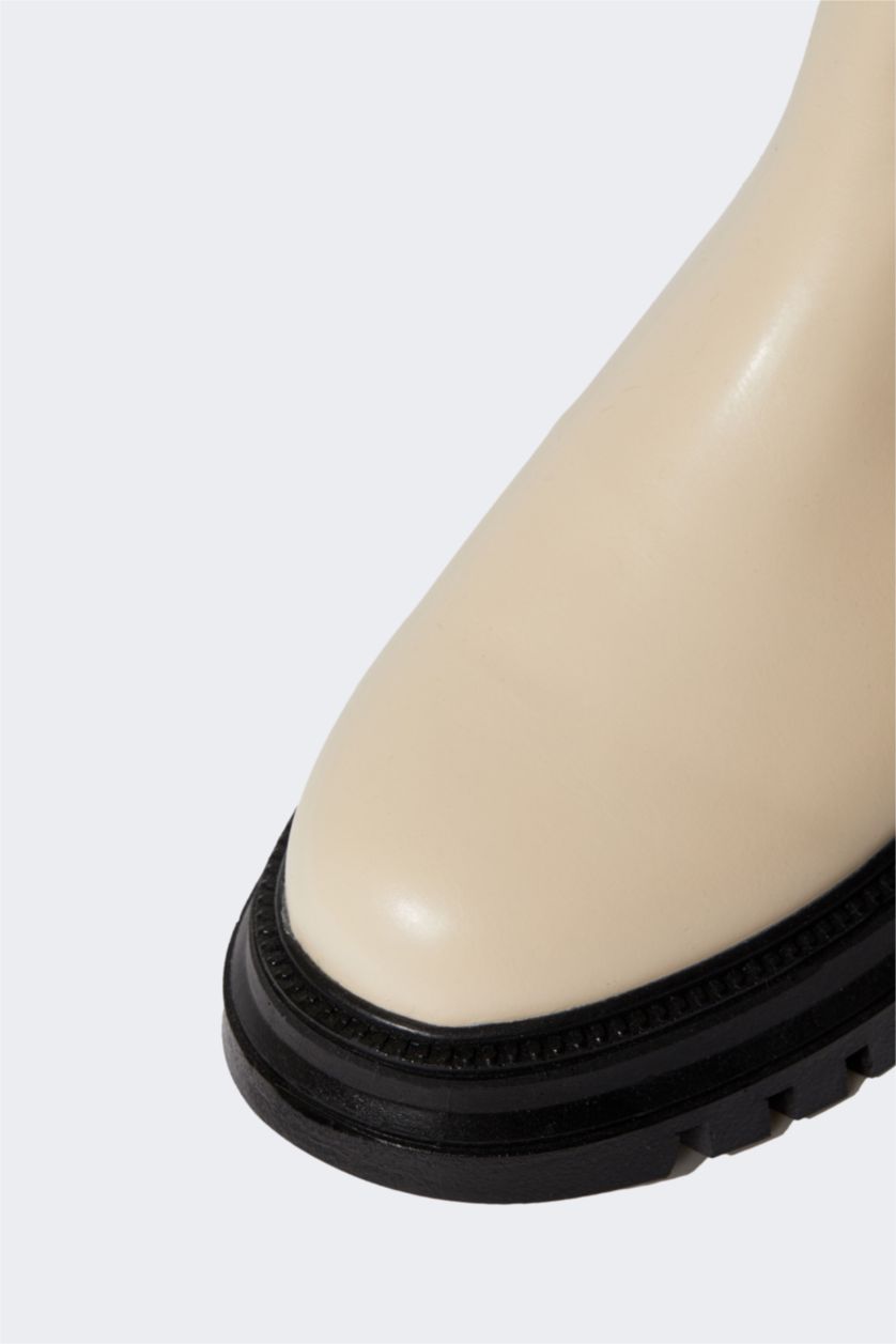 FEMME Beige Bottes Avec fermeture éclair Semelle Épaisse Femme