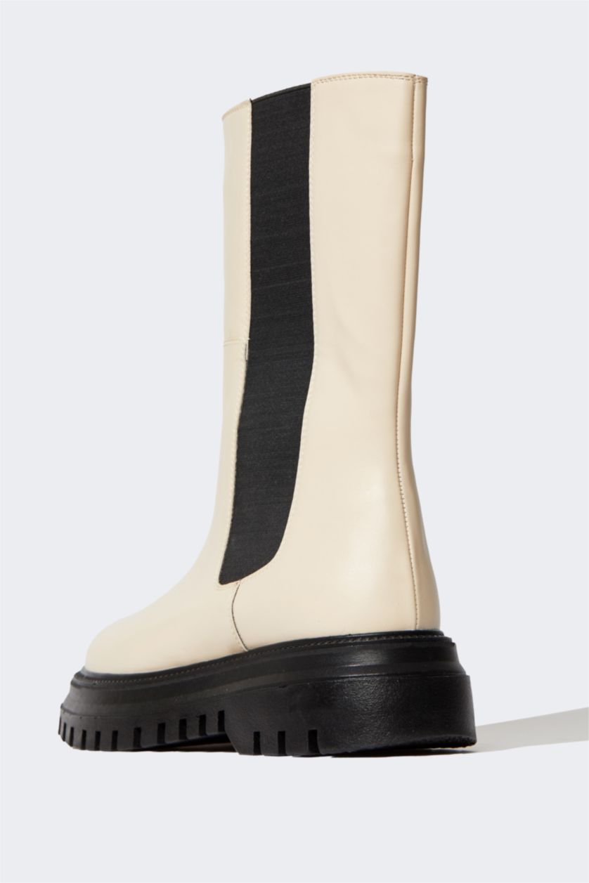 FEMME Beige Bottes Avec fermeture éclair Semelle Épaisse Femme